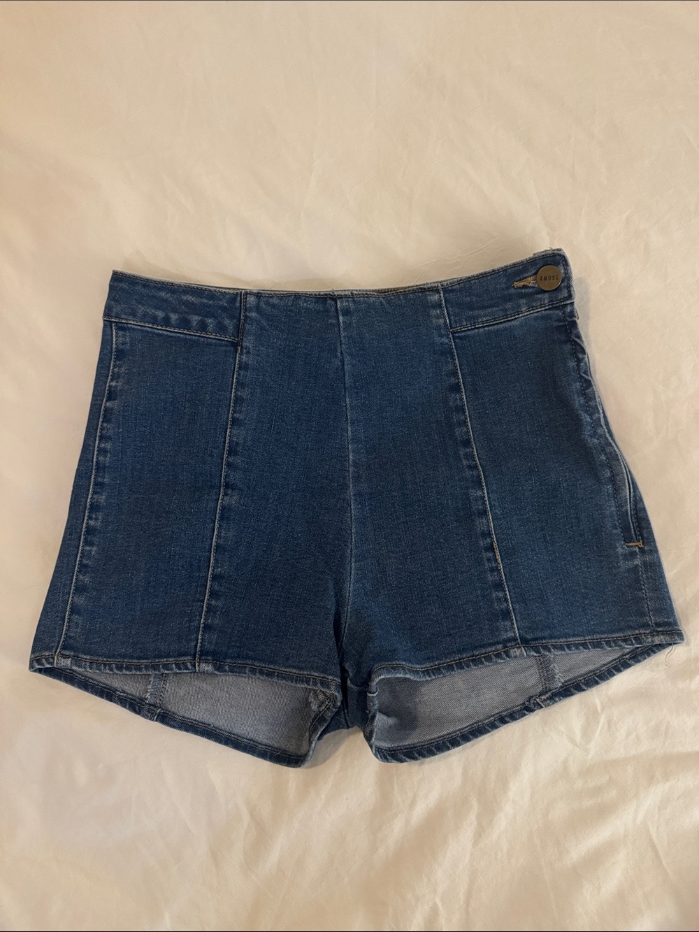 Amuse Society Dark Blue Panel Seam High-Rise Denim Shorts